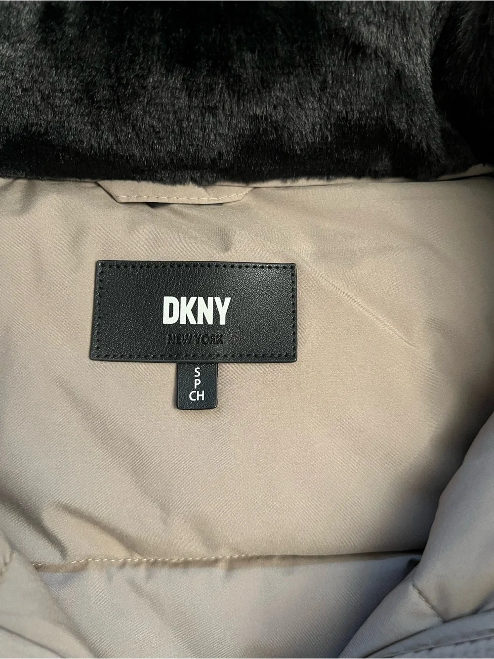 DKNY Women’s Long Puffer Coat with Hood in Taupe - Picture 4 of 5